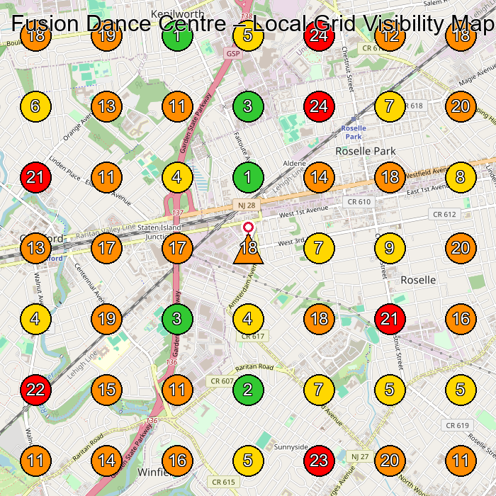 Fusion Dance Centre Dance School GeoGrid ranking map for Roselle Park NJ